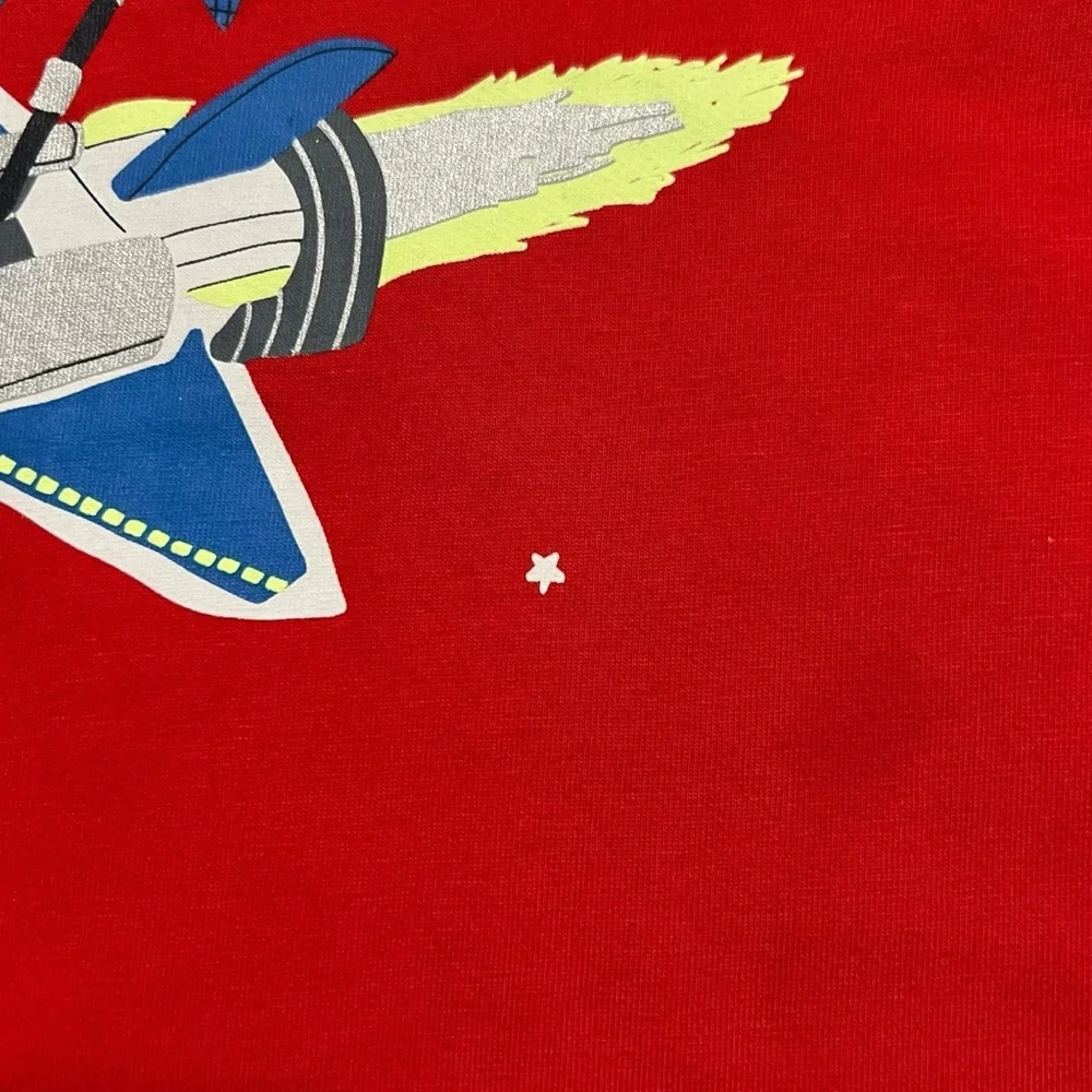 Mini Boden 2-3Y Red & Navy Rocket Ship Space Raglan Tee Shirt